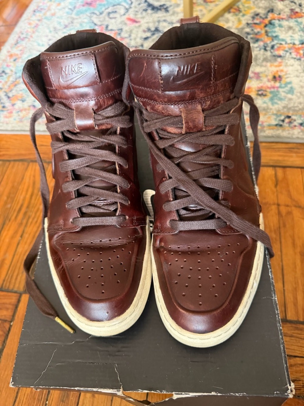 Nike High-Top Leather Sneakers in Dark Brown